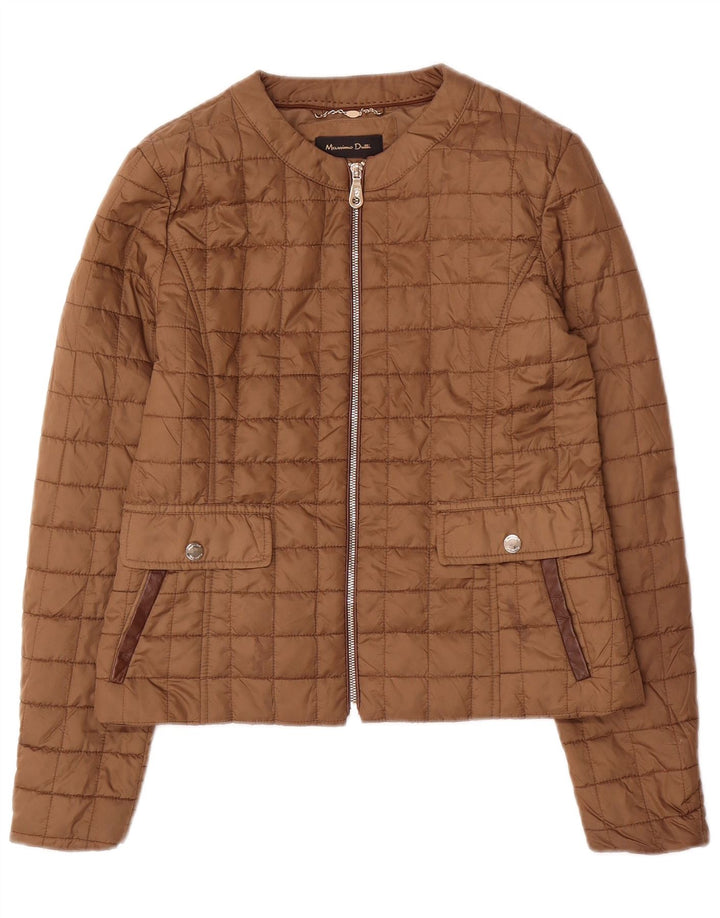Massimo Dutti Womens Quilted Jacket UK 12 Medium Brown Polyester