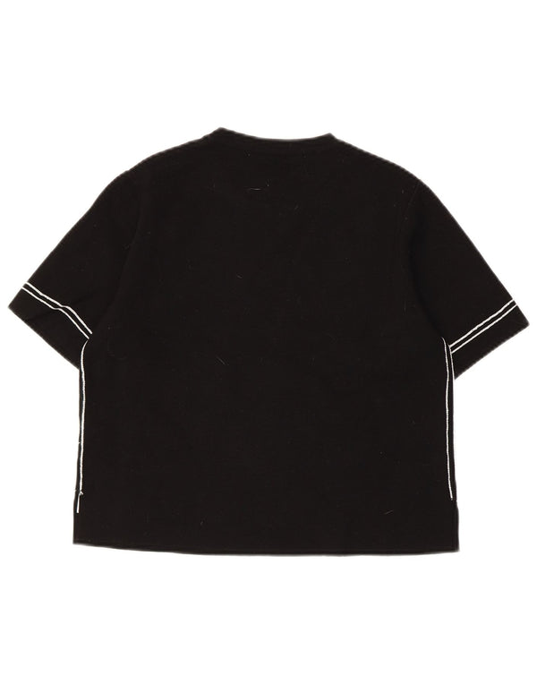 ZARA Womens Crop Short Sleeve Crew Neck Jumper Sweater UK 12 Medium Black