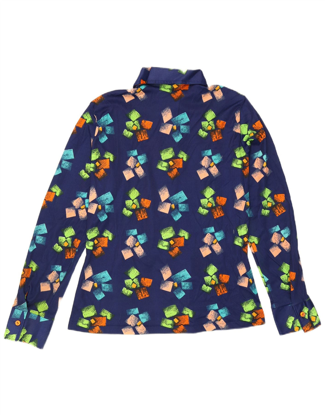 Vintage Womens Shirt Blouse UK 18 XL Navy Blue Geometric Polyester