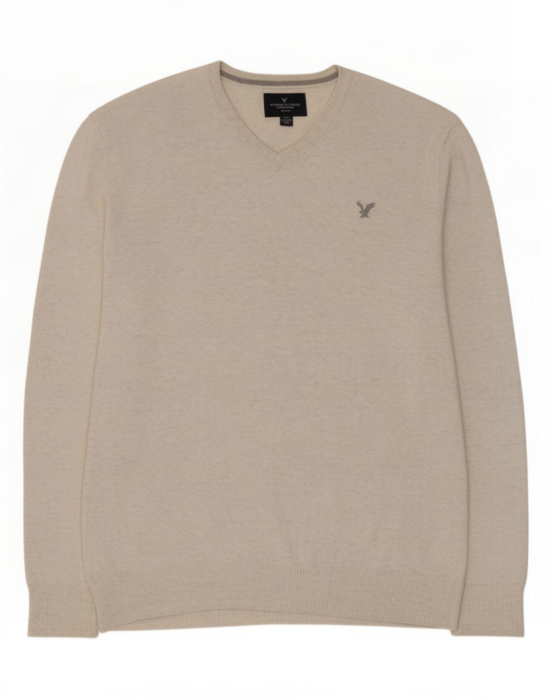 American Eagle Outfitters Mens V-Neck Jumper Sweater Medium Beige Flecked