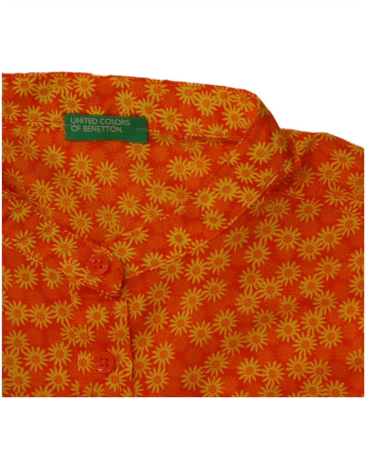 BENETTON Womens Shirt Blouse UK 12 Medium Orange Floral