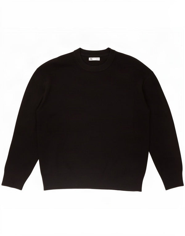 Zara Mens Crew Neck Jumper Sweater Large Black Viscose