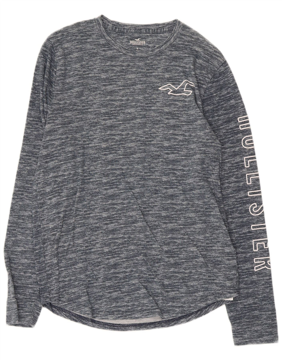 HOLLISTER Mens Graphic Top Long Sleeve Medium Blue Flecked Cotton