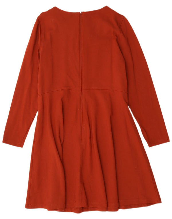 Marks & Spencer Womens Long Sleeve A-Line Dress UK 16 Large  Orange Viscose