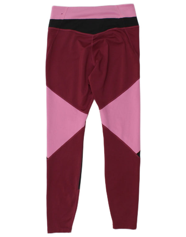 NIKE Womens Dri Fit Leggings UK 14 Medium  Burgundy Colourblock Polyester