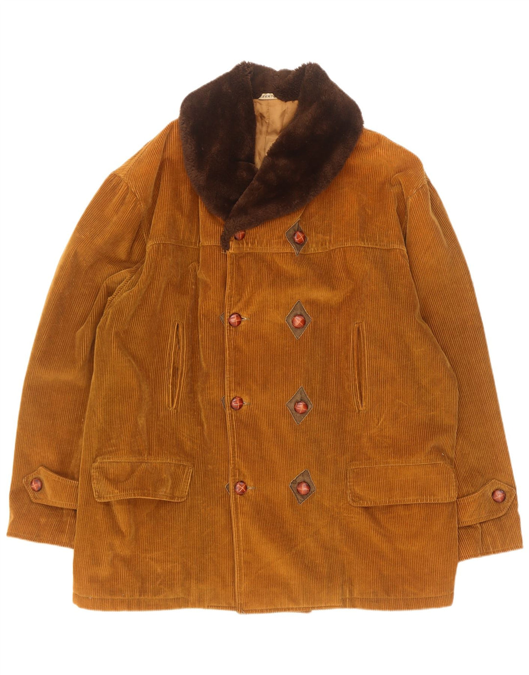 Deserto Mens Double Breasted Corduroy Coat IT 48 Medium Beige Colourblock