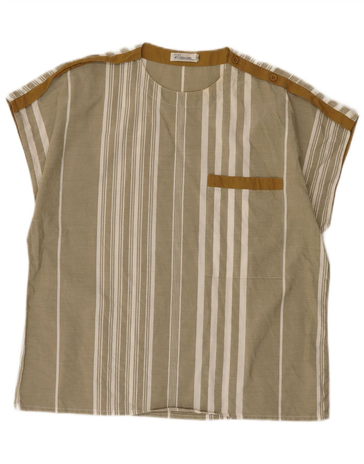 Vintage Womens Blouse Top EU 40 Medium Khaki Striped Cotton