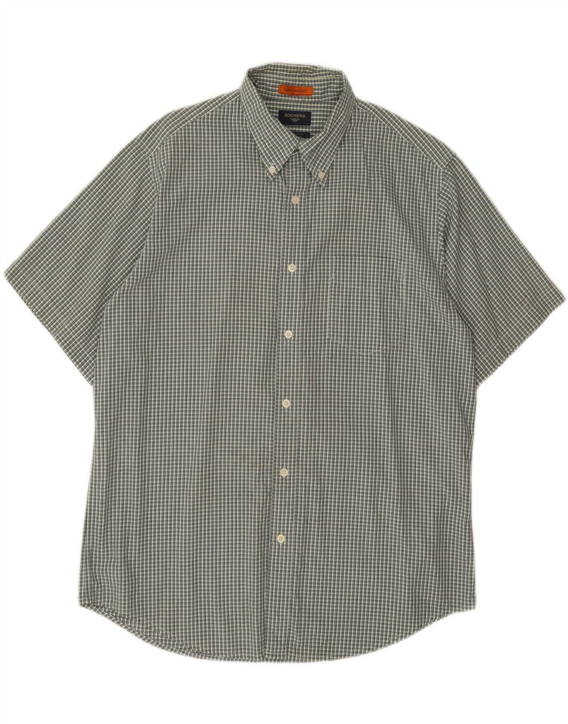 DOCKERS Mens Stain Defender Short Sleeve Shirt Large Green Check Cotton Vintage Dockers and Second-Hand Dockers from Messina Hembry 