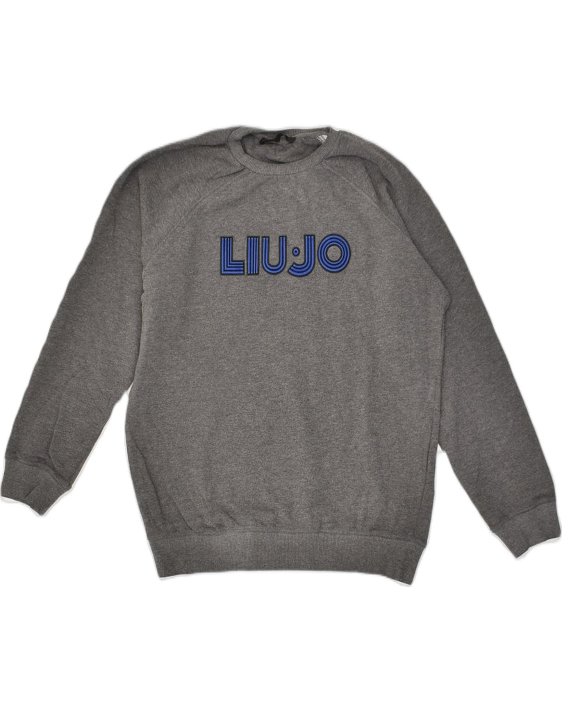 LIU JO Mens Graphic Sweatshirt Jumper Large Grey Cotton | Vintage Liu Jo | Thrift | Second-Hand Liu Jo | Used Clothing | Messina Hembry 