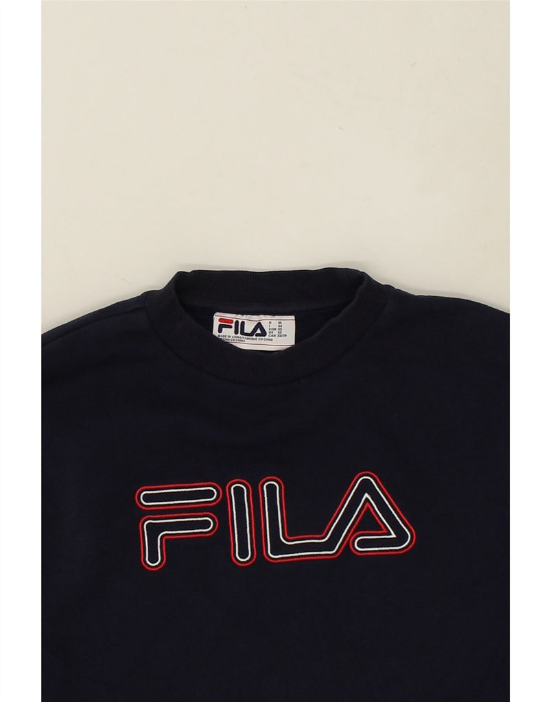 FILA Mens Graphic Sweatshirt Jumper IT 44 XS Navy Blue Cotton | Vintage Fila | Thrift | Second-Hand Fila | Used Clothing | Messina Hembry 