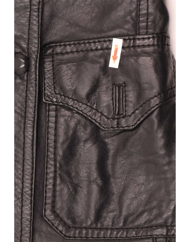 Vintage Womens Double Breasted Leather Jacket UK 8 Small Black