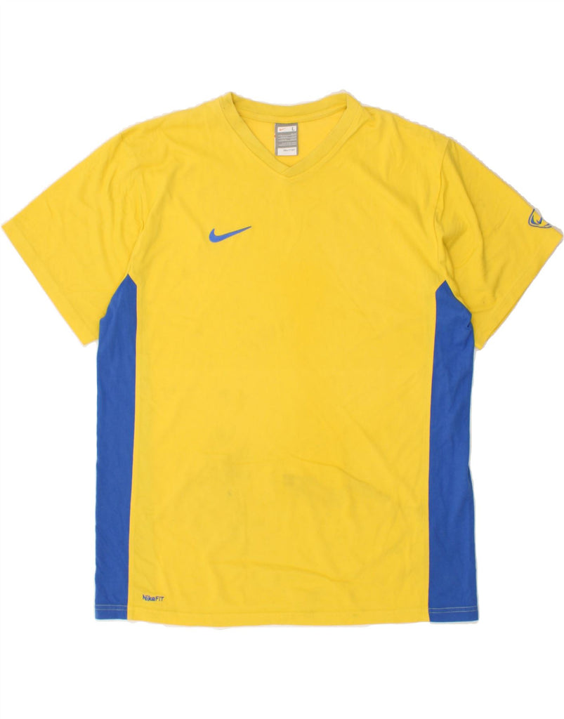 NIKE Mens T-Shirt Top UK 42/44 Large Yellow Colourblock Cotton | Vintage Nike | Thrift | Second-Hand Nike | Used Clothing | Messina Hembry 