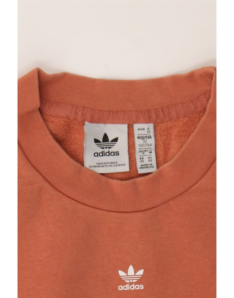 ADIDAS Womens Oversized Graphic Sweatshirt Jumper UK 6 XS Orange Cotton Vintage Adidas and Second-Hand Adidas from Messina Hembry 