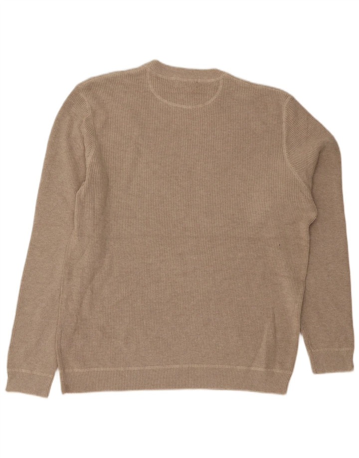 Eddie Bauer Mens Crew Neck Jumper Sweater Large Beige Cotton