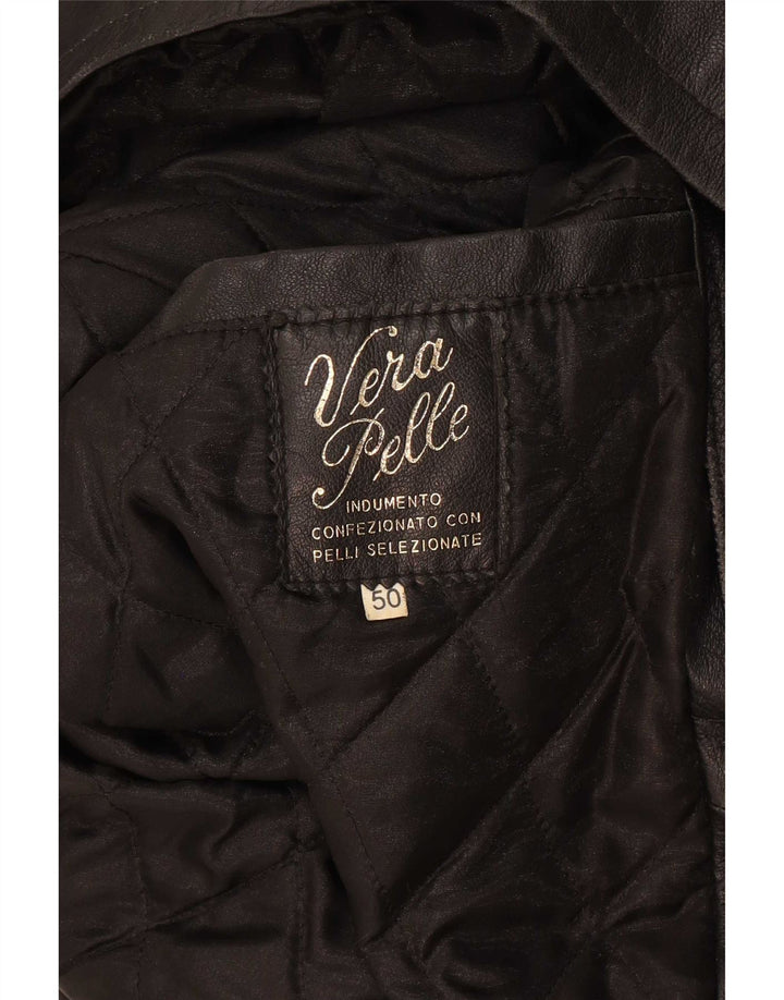 Vintage Mens Military Leather Jacket IT 50 Large Black