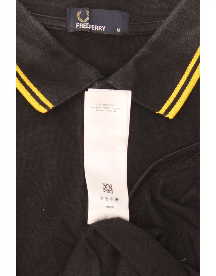 Fred Perry Mens Polo Shirt Medium Black Striped Cotton