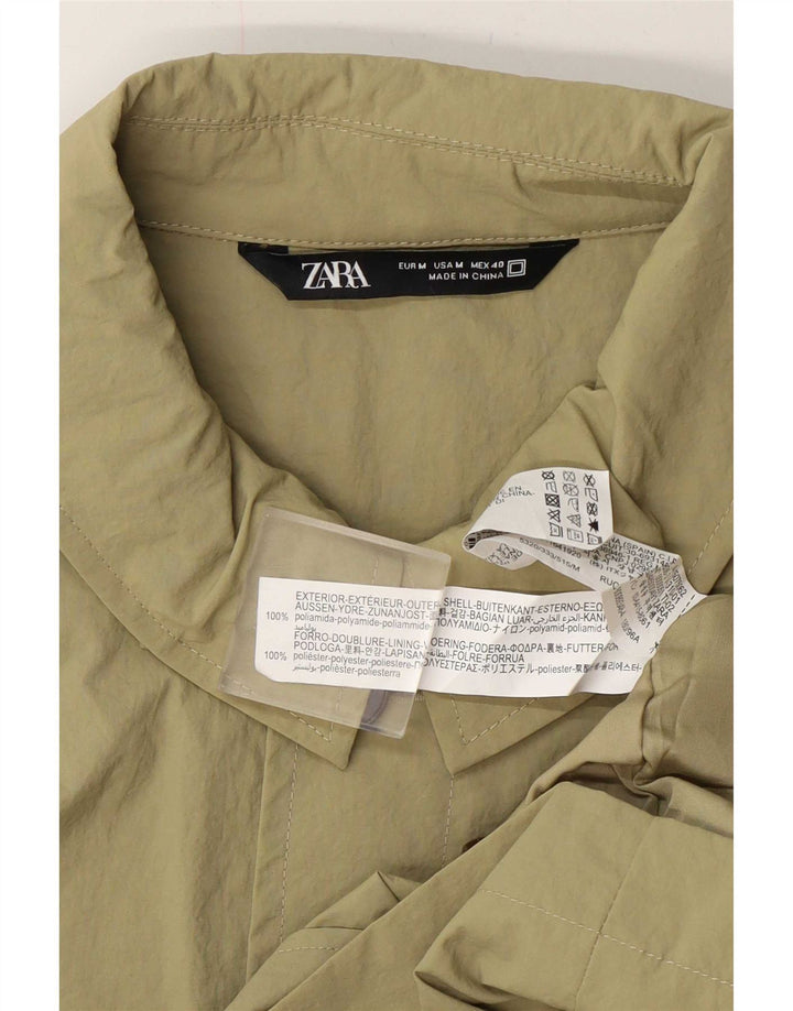 Zara Mens Regular Fit Bomber Jacket UK 38 Medium Khaki Polyamide