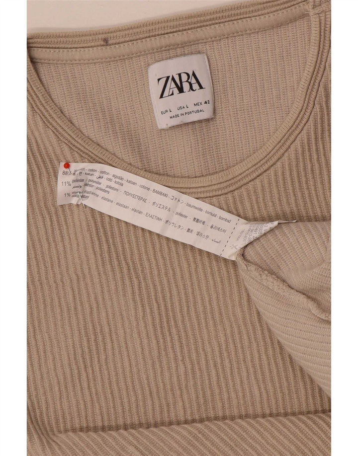 Zara Mens Top Long Sleeve Large Beige Cotton