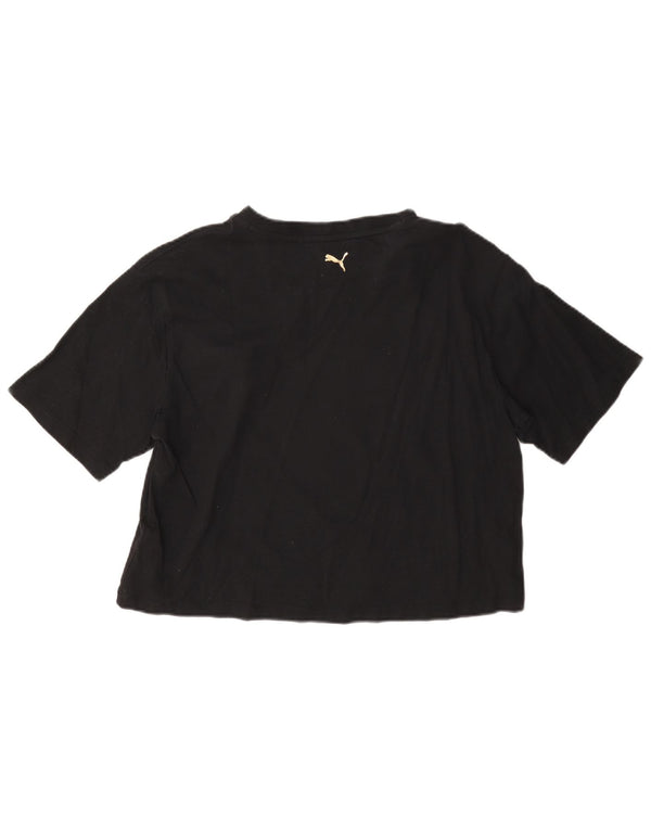 Puma Womens Crop Graphic T-Shirt Top UK 14 Medium Black Cotton