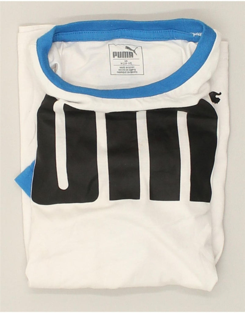 PUMA Boys Graphic T-Shirt Top 10-11 Years Medium White Colourblock Cotton | Vintage Puma | Thrift | Second-Hand Puma | Used Clothing | Messina Hembry 