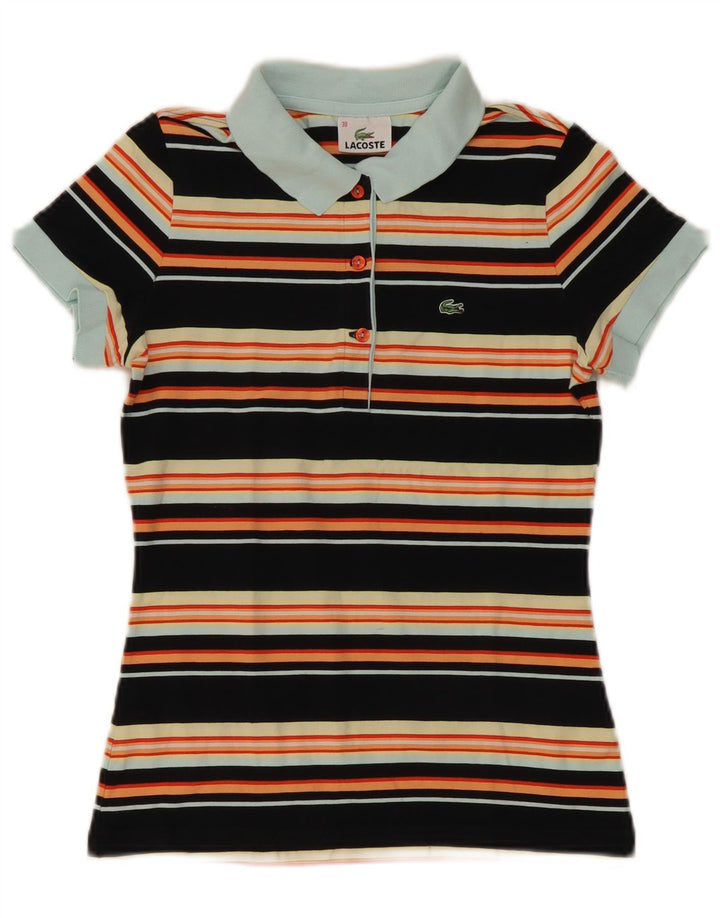 Lacoste Womens Polo Shirt Size 38 Medium Black Striped Cotton