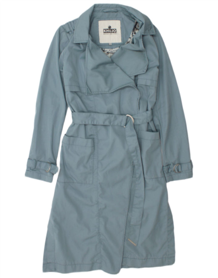 KHUJO Womens Trench Coat UK 10 Small Blue Cotton