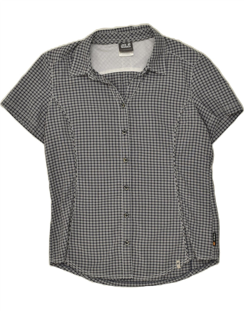 JACK WOLFSKIN Womens Short Sleeve Shirt UK 12/14 Medium Grey Check Vintage Jack Wolfskin and Second-Hand Jack Wolfskin from Messina Hembry 