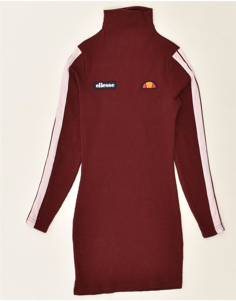 ELLESSE Womens Roll Neck Jumper Dress UK 6 XS  Maroon Cotton Vintage Ellesse and Second-Hand Ellesse from Messina Hembry 