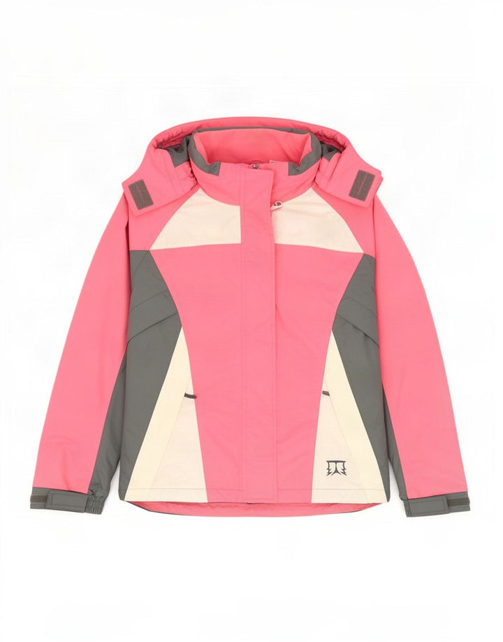 Vintage Womens Hooded Ski Jacket UK 12 Medium Pink Colourblock Polyamide