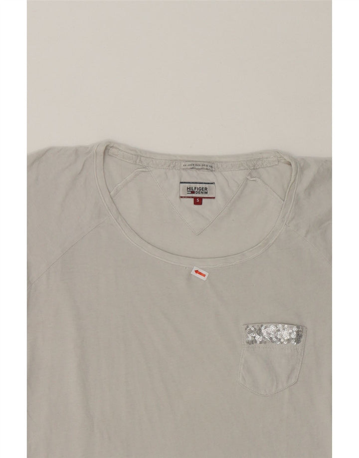 TOMMY HILFIGER Womens Longline T-Shirt Top UK 10 Small White Vintage Tommy Hilfiger and Second-Hand Tommy Hilfiger from Messina Hembry 