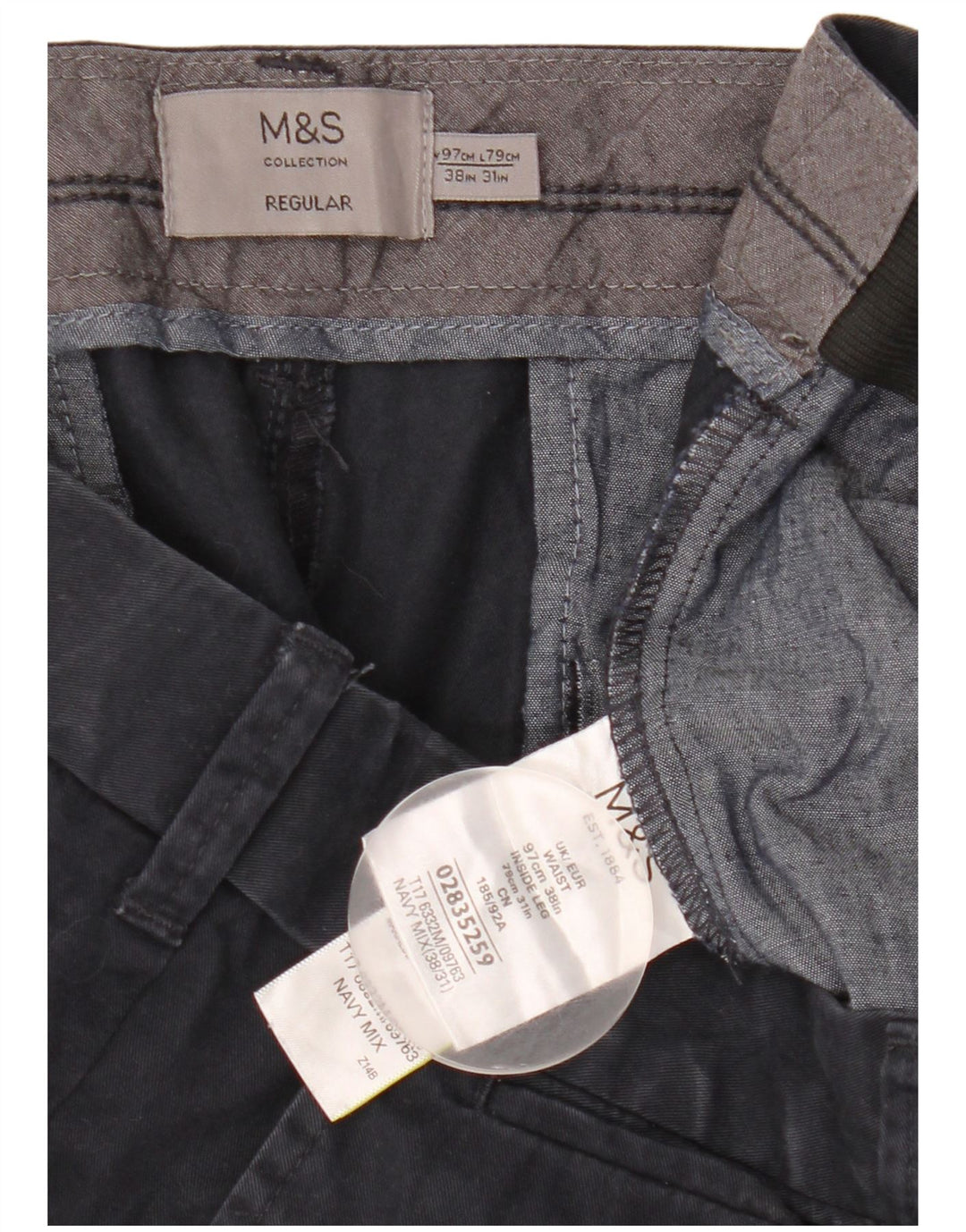 Marks & Spencer Mens Straight Regular Chino Trousers W38 L31 Navy Blue