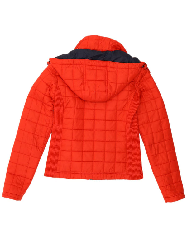 Superdry Womens Hooded Padded Jacket UK 8 Small Red Polyester