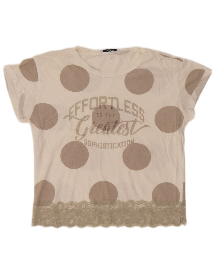 Liu Jo Womens Graphic T-Shirt Top UK 12 Medium Beige Spotted