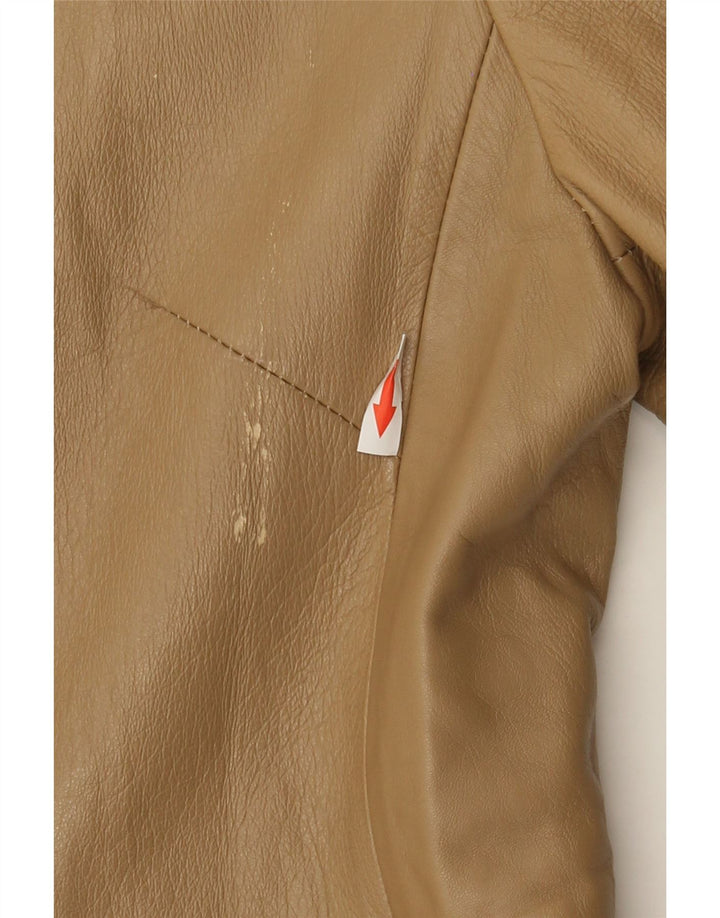 Vintage Womens Leather Coat IT 44 Medium Beige