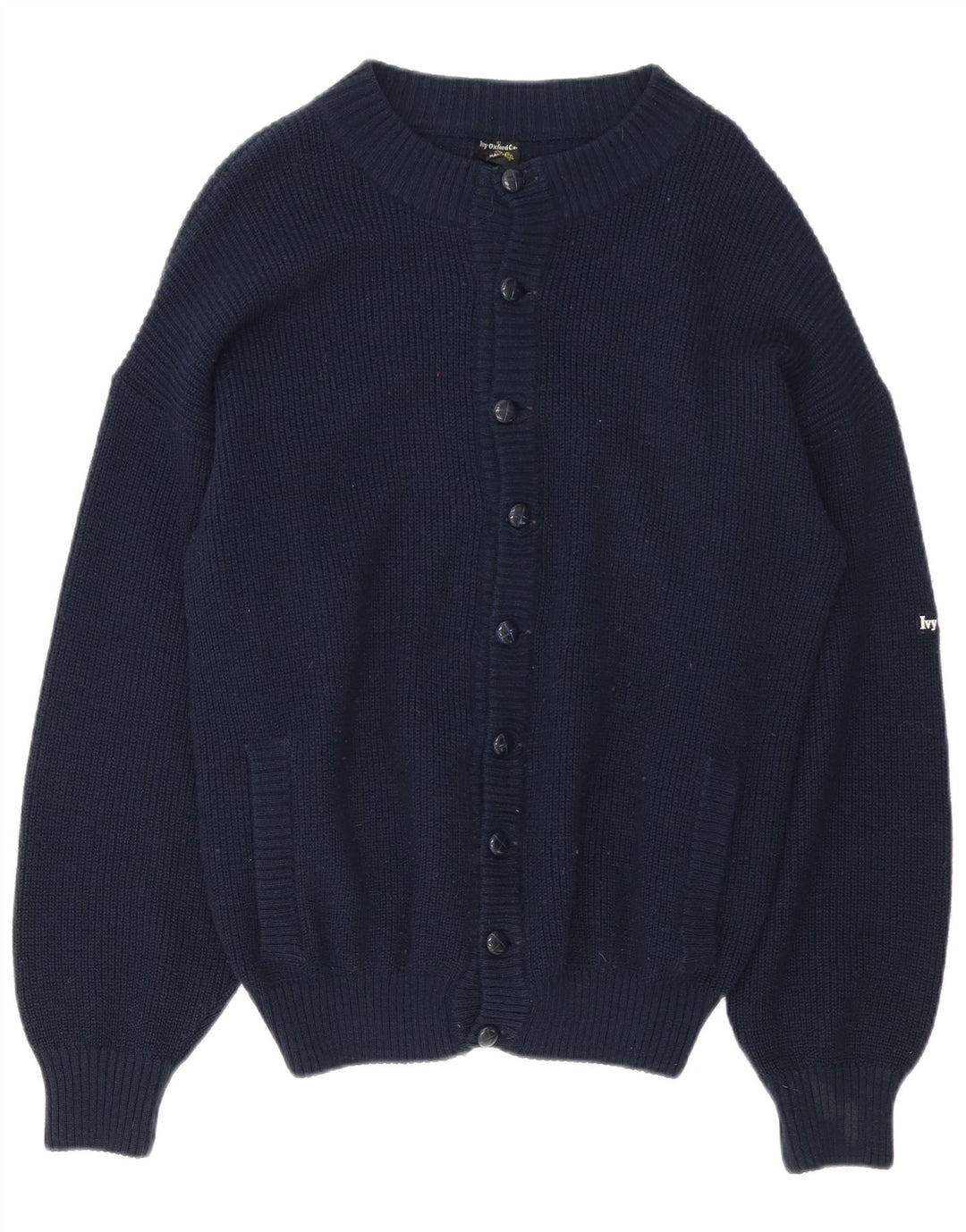 Ivy Oxford Mens Cardigan Sweater Medium Navy Blue Wool