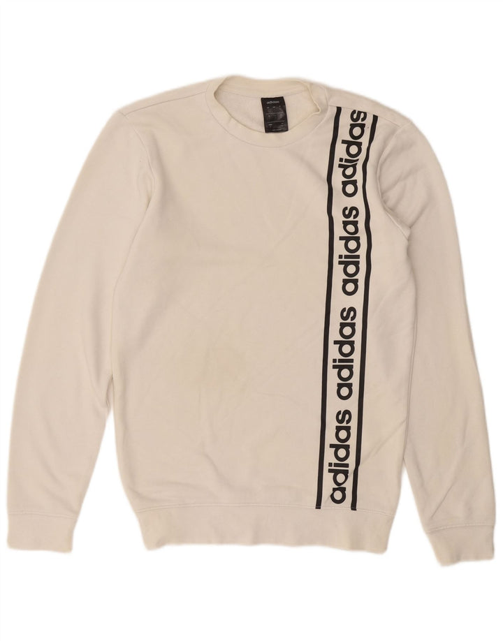ADIDAS Mens Graphic Sweatshirt Jumper Small White Cotton