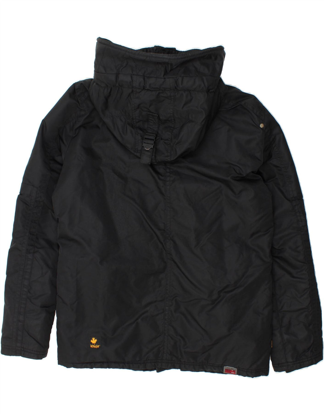 KHUJO Mens Oversized Graphic Hooded Windbreaker Jacket UK 36 Small Black Vintage KHUJO and Second-Hand KHUJO from Messina Hembry 