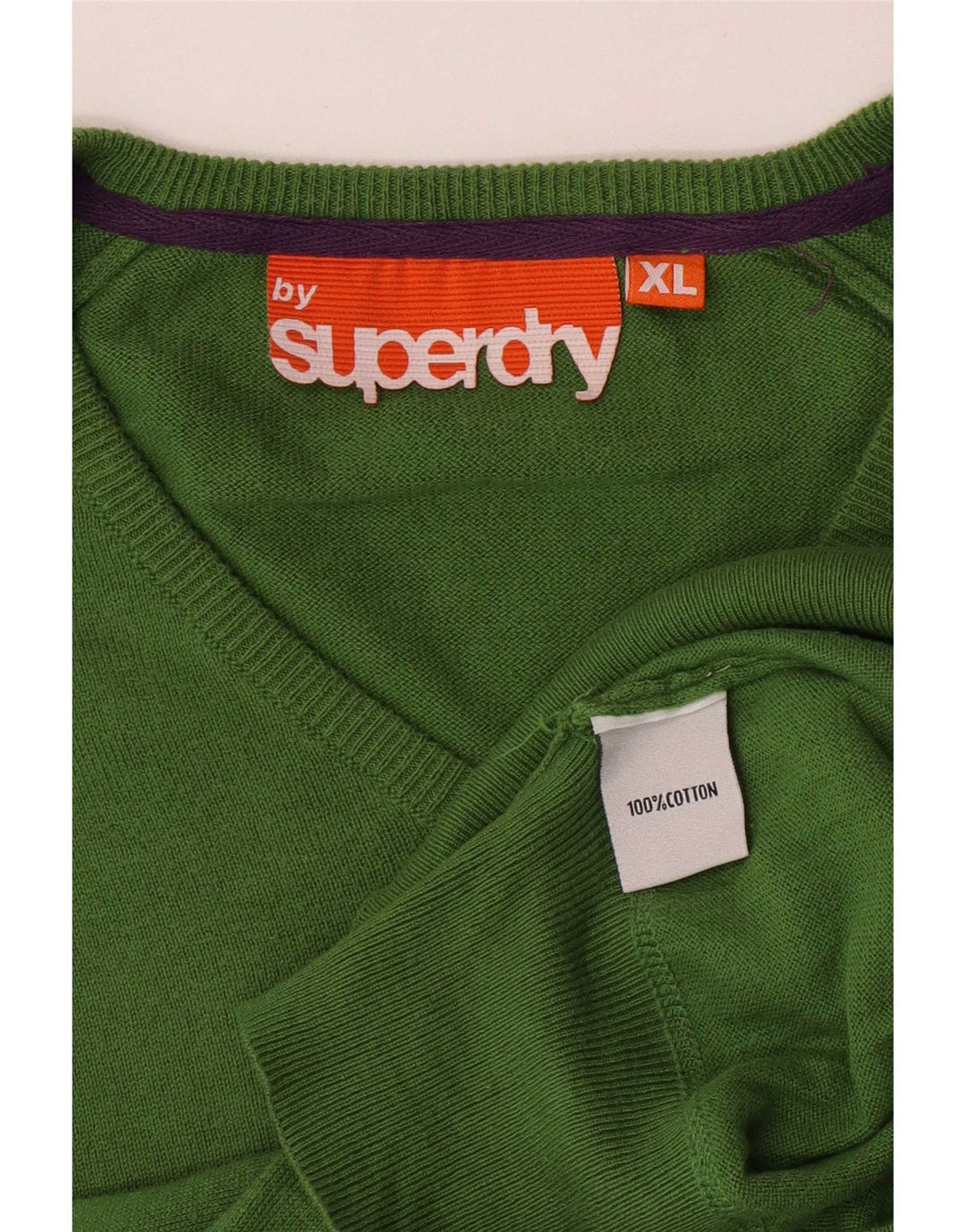 Superdry Mens V-Neck Jumper Sweater XL Green Cotton
