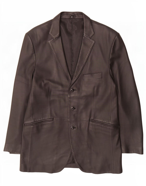 Ben Sherman Mens 3 Button Leather Blazer Jacket UK 40 Large Black