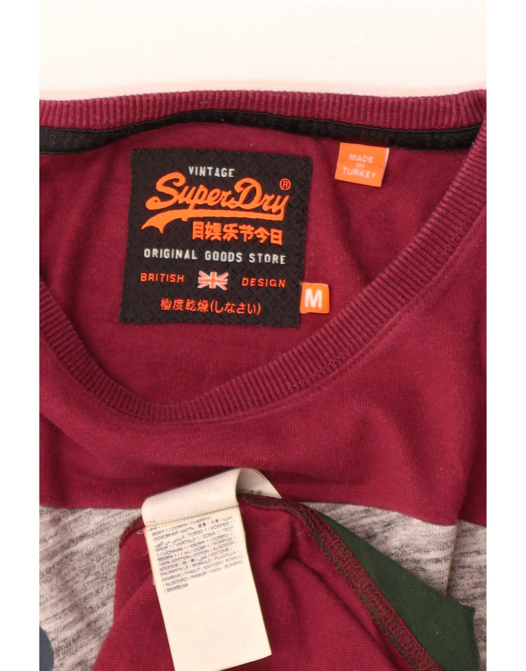 Superdry Mens Graphic Top Long Sleeve Medium Red Colourblock Cotton