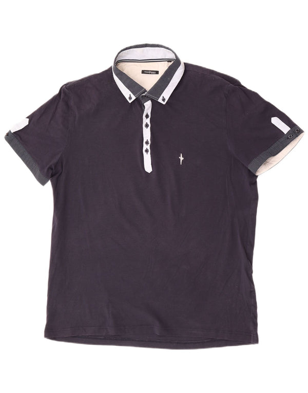 Cesare Paciotti Mens Rugby Polo Shirt 2XL Navy Blue Cotton