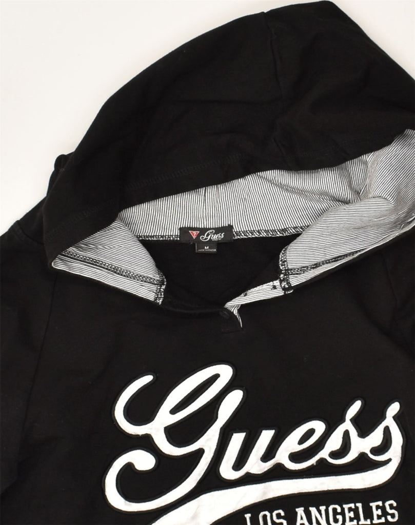 GUESS Womens Graphic Hoodie Jumper UK 12 Medium Black Cotton | Vintage Guess | Thrift | Second-Hand Guess | Used Clothing | Messina Hembry 