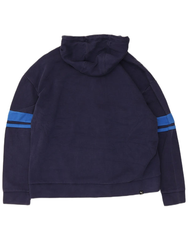 Puma Mens Graphic Zip Hoodie Sweater 2XL Navy Blue Colourblock Cotton