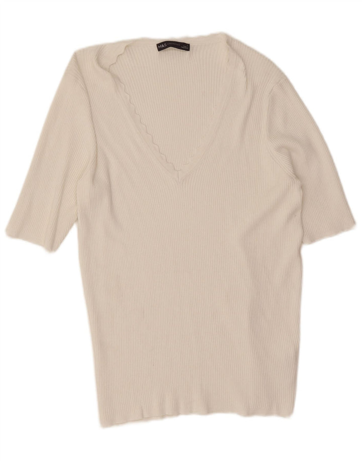 Marks & Spencer Womens T-Shirt Top UK 16 Large White Viscose
