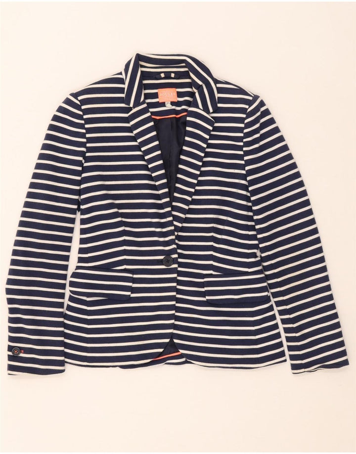 Joules Womens 1 Button Blazer Jacket UK 6 XS Navy Blue Striped Polyester
