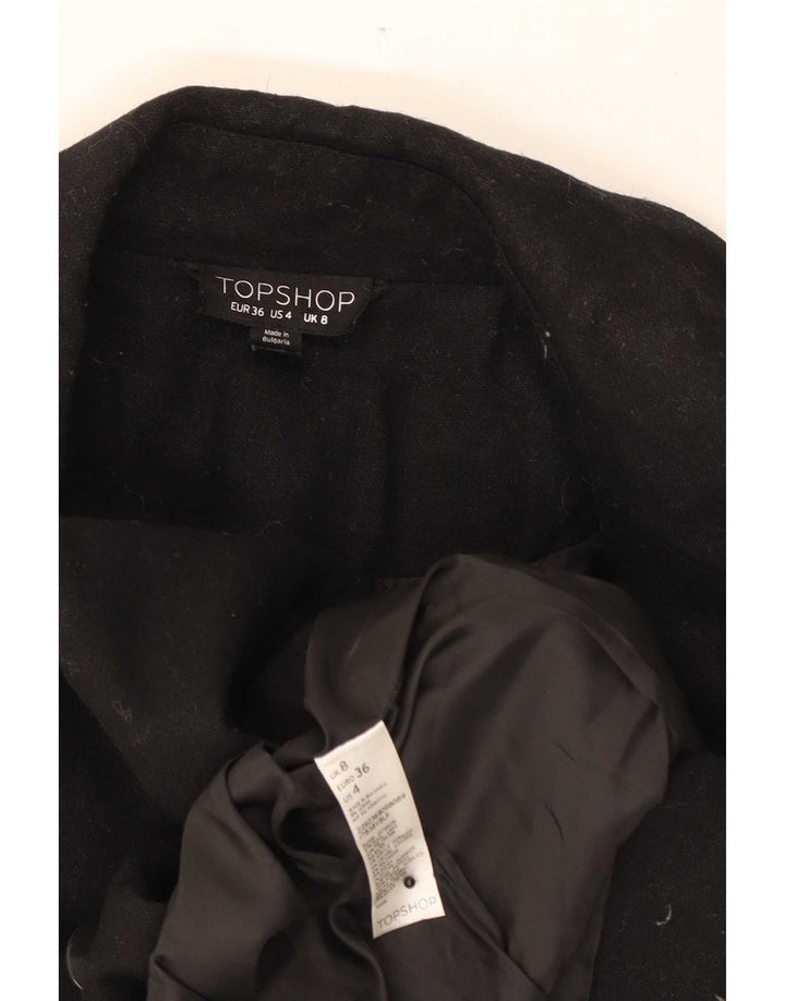 Topshop Womens Double Breasted Blazer Jacket UK 8 Small Black Wool