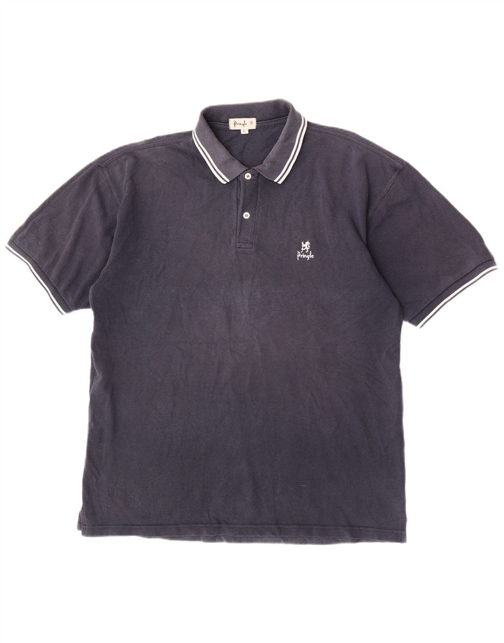Pringle Mens Polo Shirt Large Navy Blue Cotton
