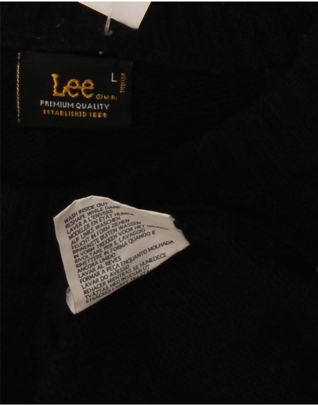 Lee Womens Graphic Crew Neck Jumper Sweater Large Navy Blue Wool