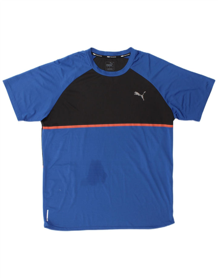 Puma Mens T-Shirt Top Large Blue Colourblock Polyester