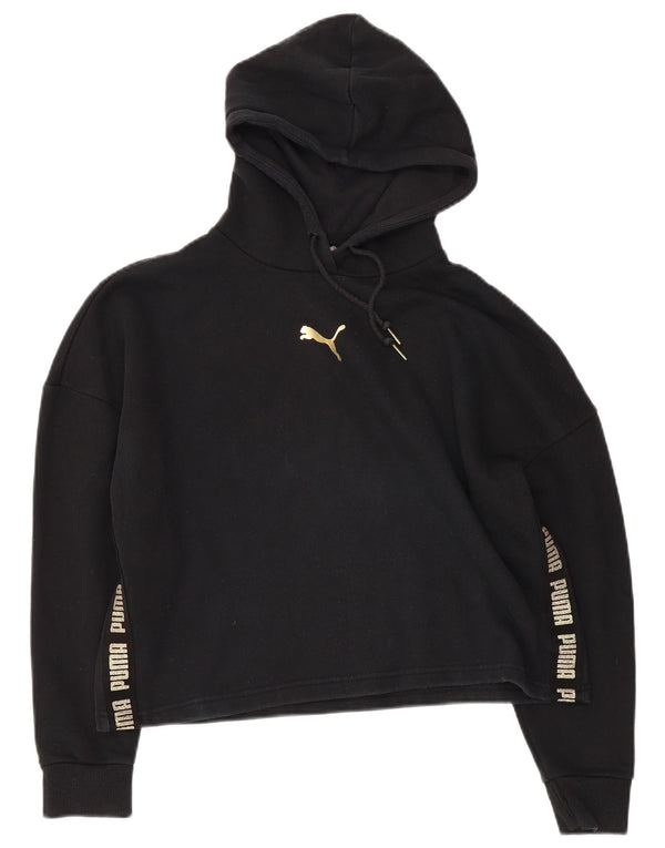 Puma Womens Oversized Crop Graphic Hoodie Jumper UK 6 XS Black